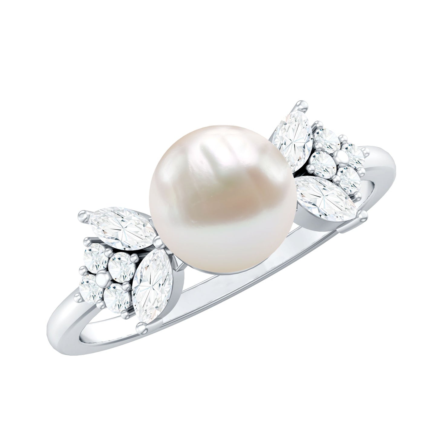 Nature Inspired 3 Carat Freshwater Pearl Engagement Ring with Diamond