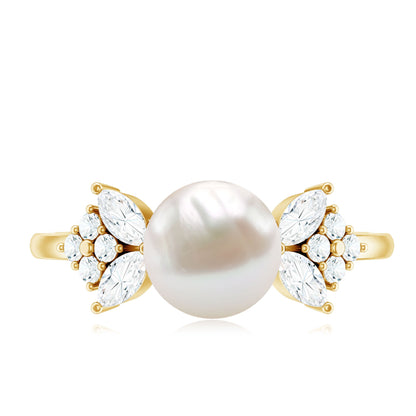Nature Inspired 3 Carat Freshwater Pearl Engagement Ring with Diamond