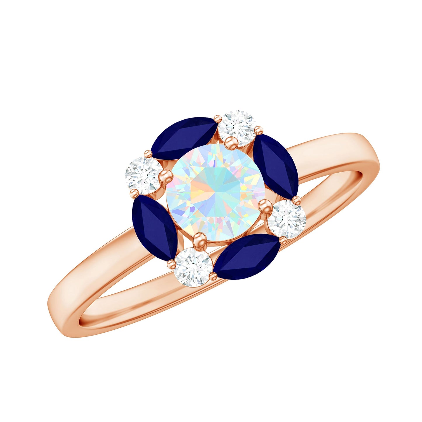 Natural Ethiopian Opal and Sapphire Designer Ring