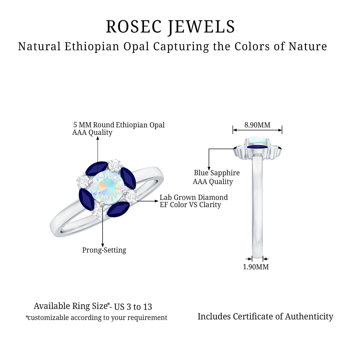 Natural Ethiopian Opal and Sapphire Designer Ring