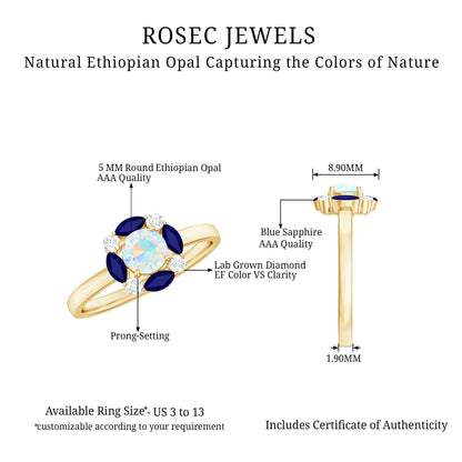 Natural Ethiopian Opal and Sapphire Designer Ring