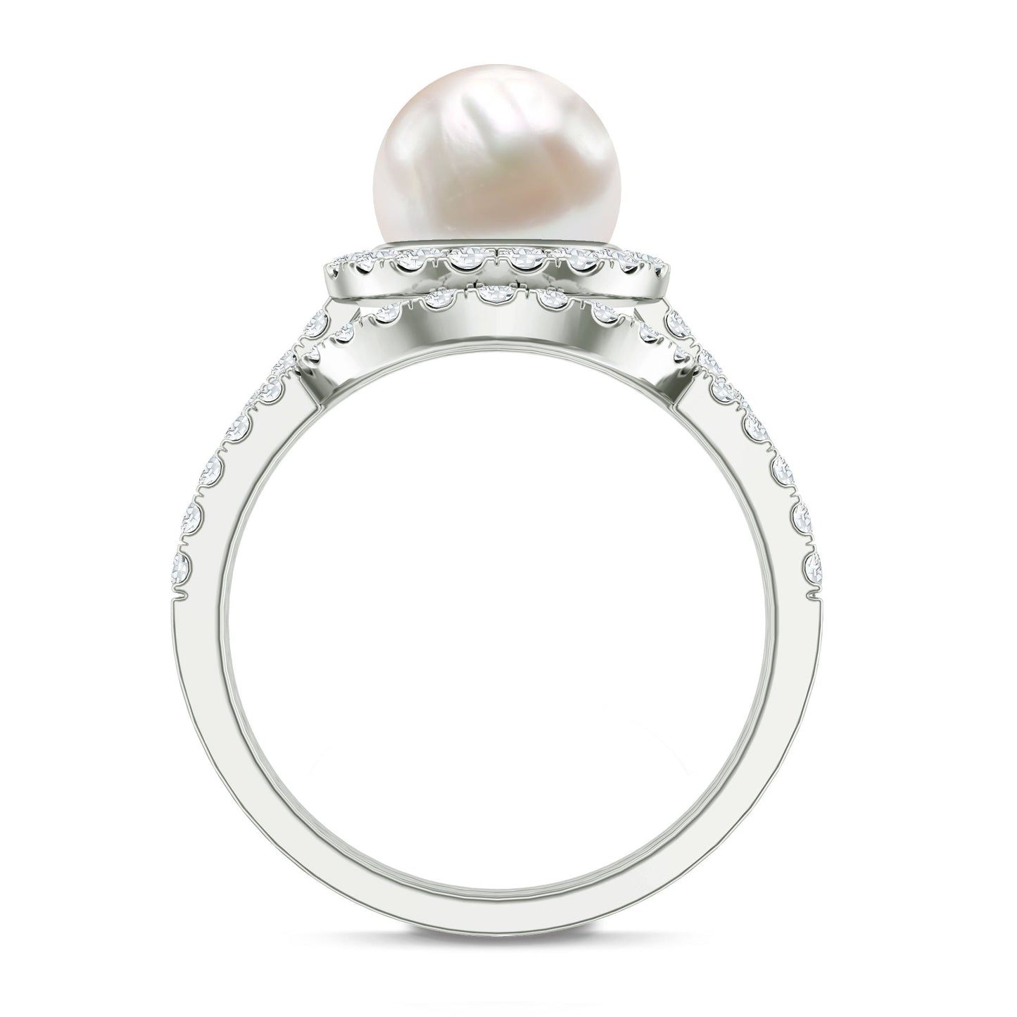 Cultured 7.4 Carat Freshwater Pearl Engagement Ring with Diamond Wedding Band
