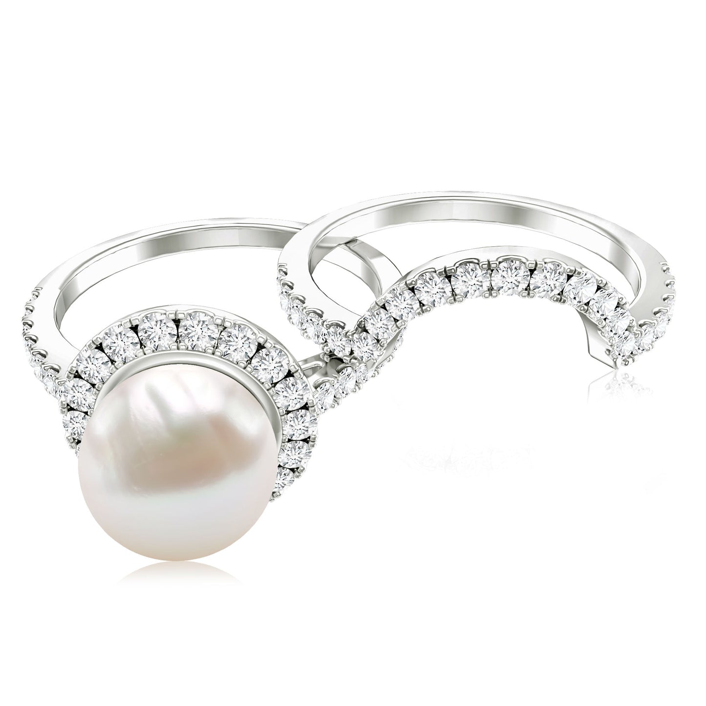Cultured 7.4 Carat Freshwater Pearl Engagement Ring with Diamond Wedding Band