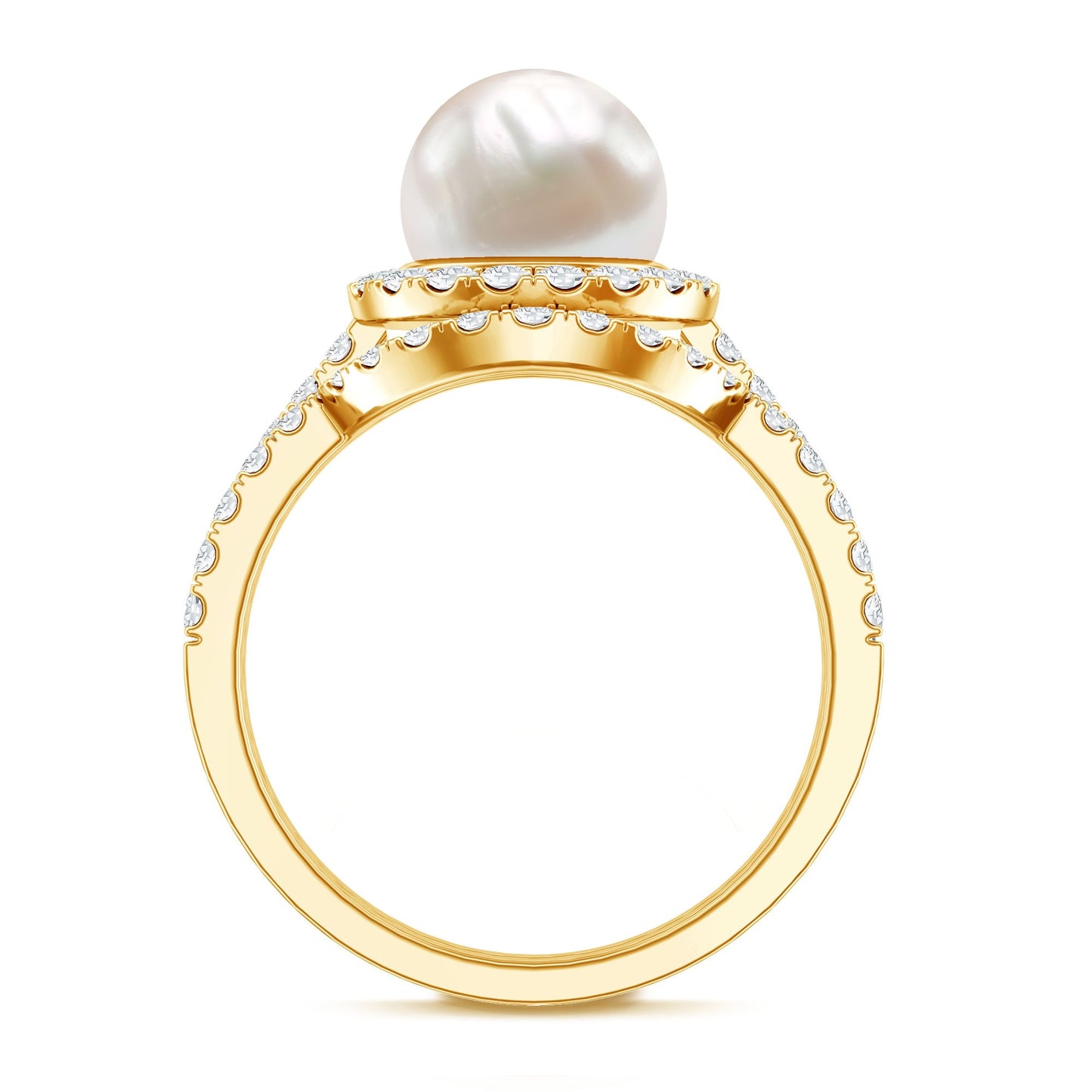 Cultured 7.4 Carat Freshwater Pearl Engagement Ring with Diamond Wedding Band