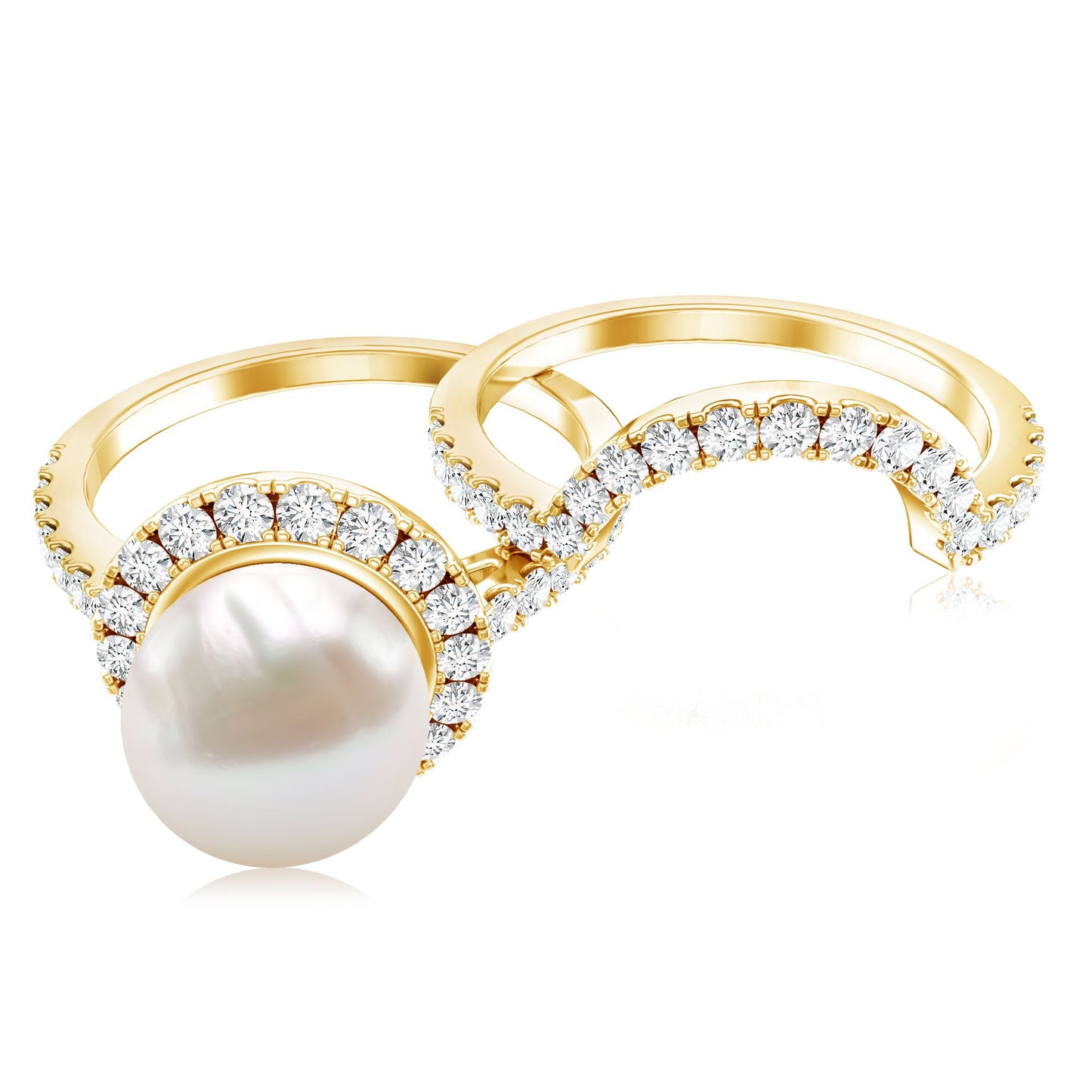 Cultured 7.4 Carat Freshwater Pearl Engagement Ring with Diamond Wedding Band