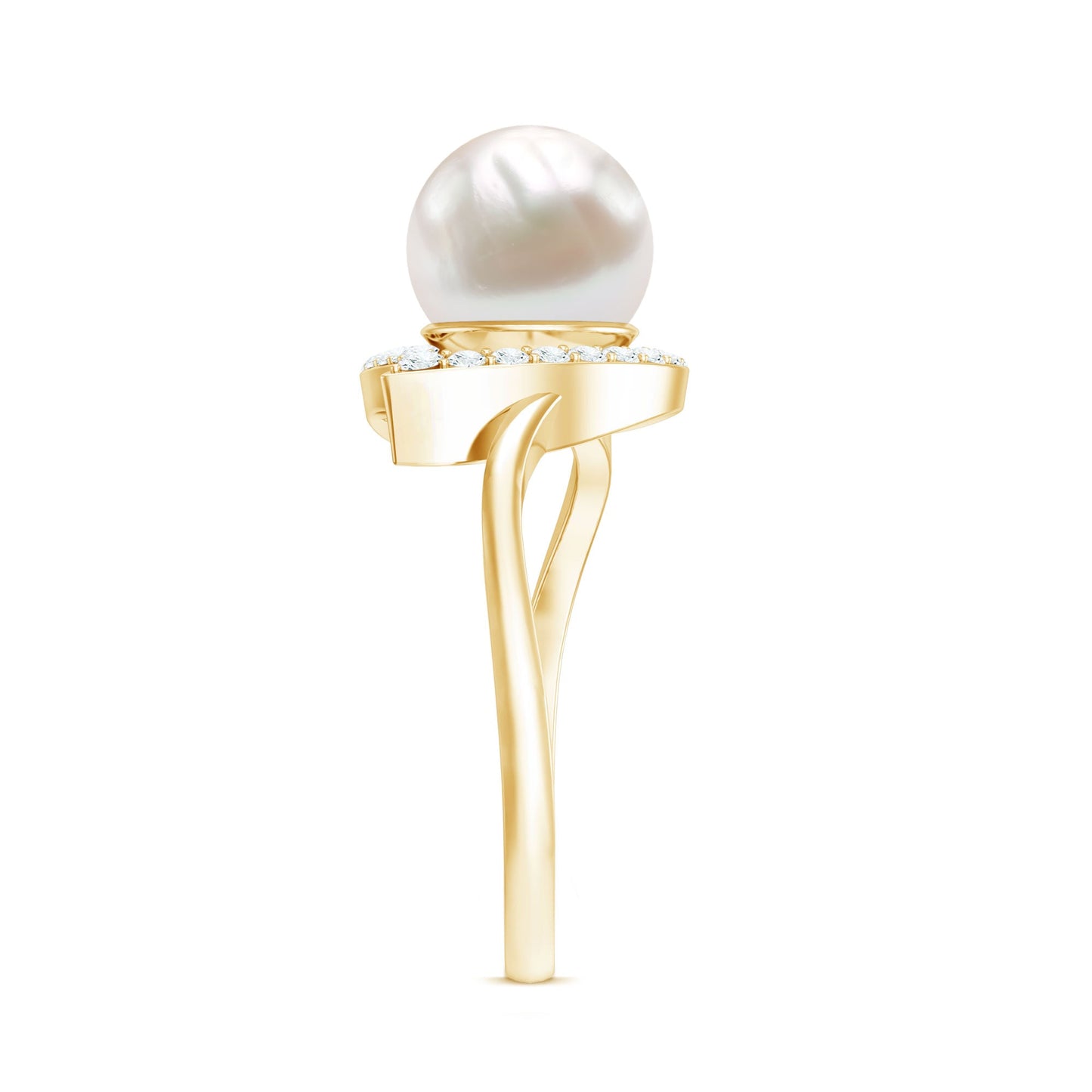 Cultured Freshwater Pearl Promise Ring with Diamond Leaf