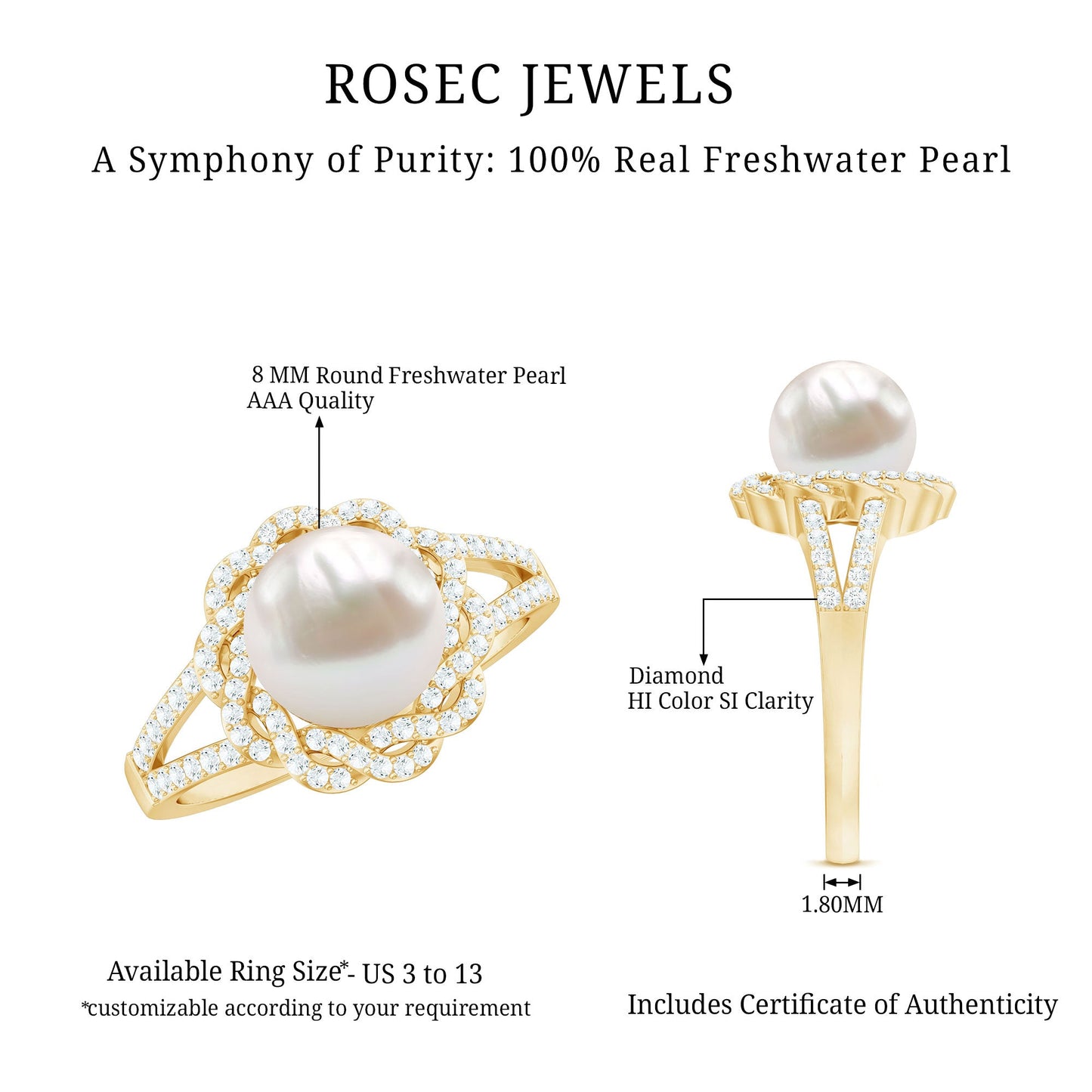 Split Shank Freshwater Pearl and Diamond Braided Statement Ring