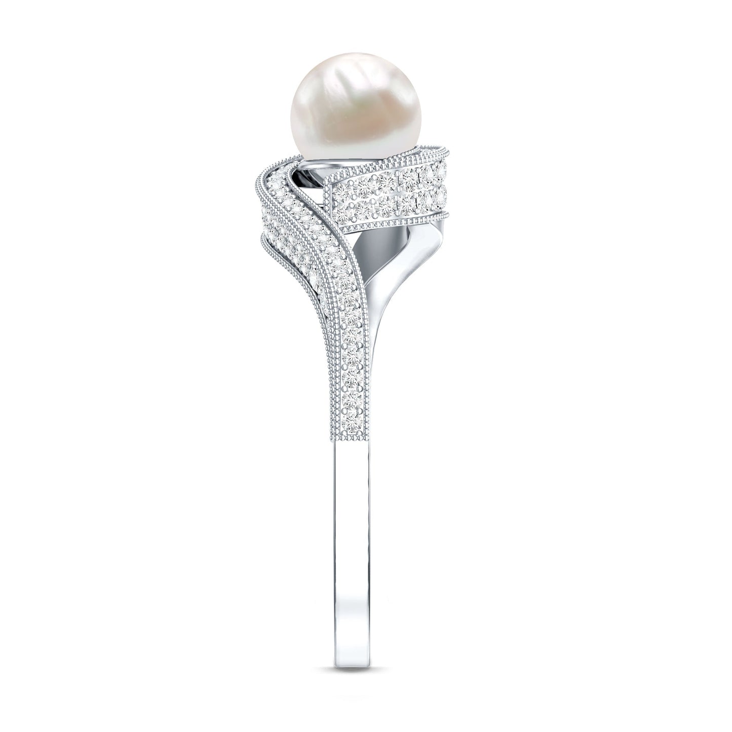 2.2 Carat Freshwater Pearl Bypass Engagement Ring with Diamond