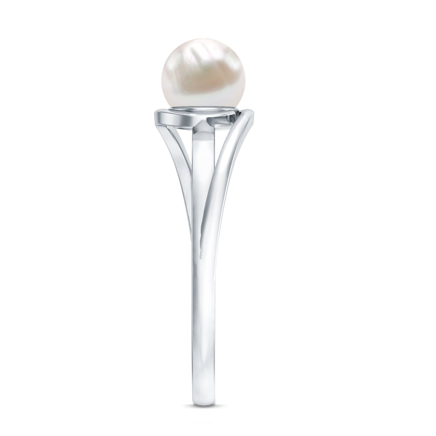 Cultured 2 Carat Freshwater Pearl Solitaire Engagement Ring with Bypass Shank