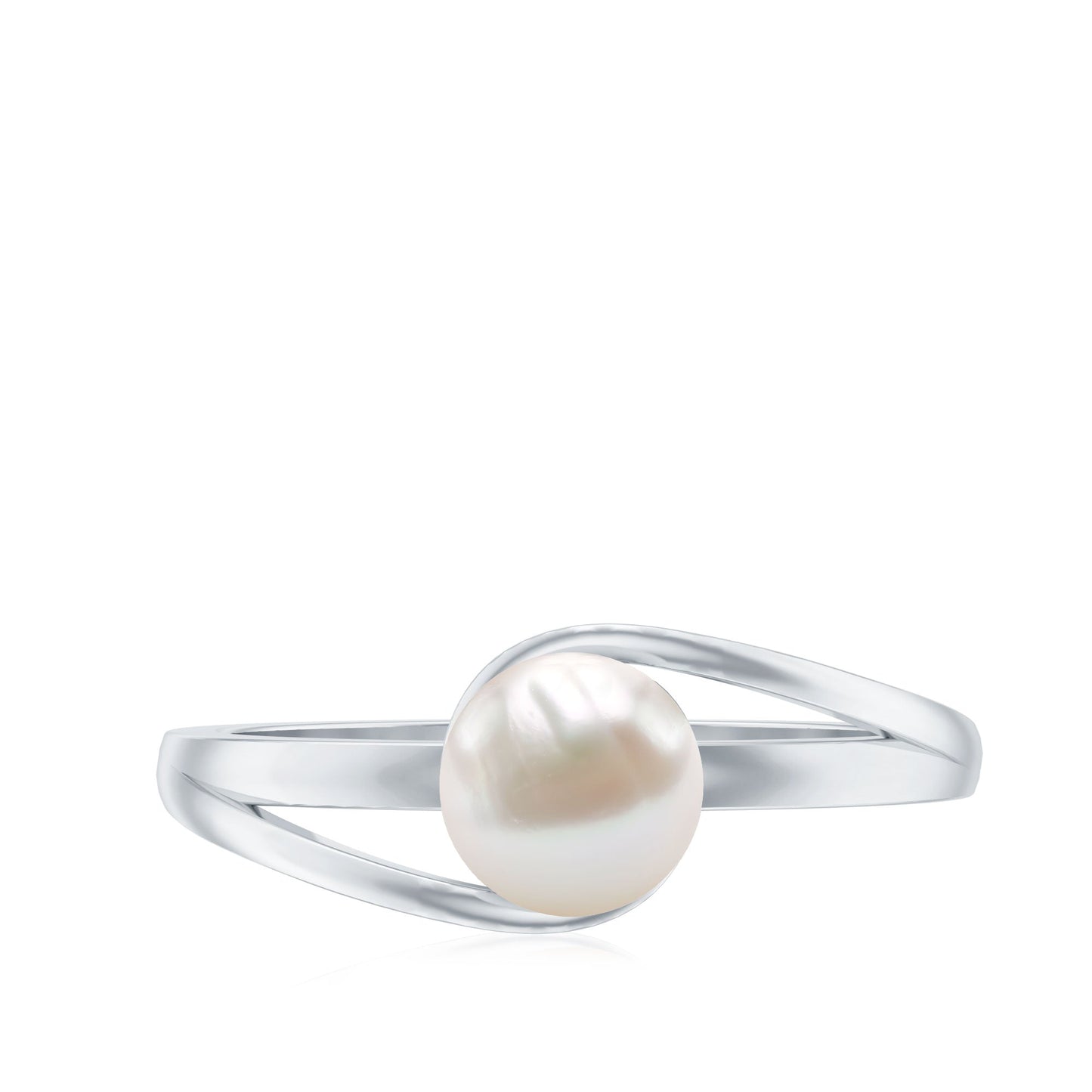 Cultured 2 Carat Freshwater Pearl Solitaire Engagement Ring with Bypass Shank