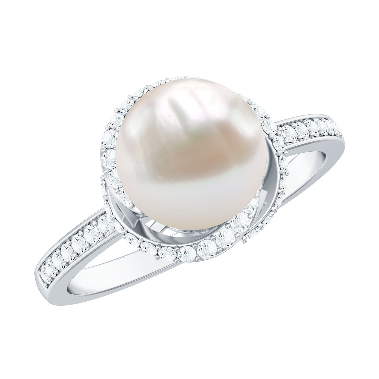 Designer 7.4 Carat Freshwater Pearl Engagement Ring with Diamond