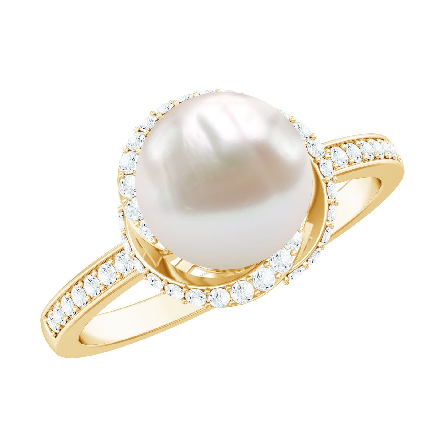 Designer 7.4 Carat Freshwater Pearl Engagement Ring with Diamond