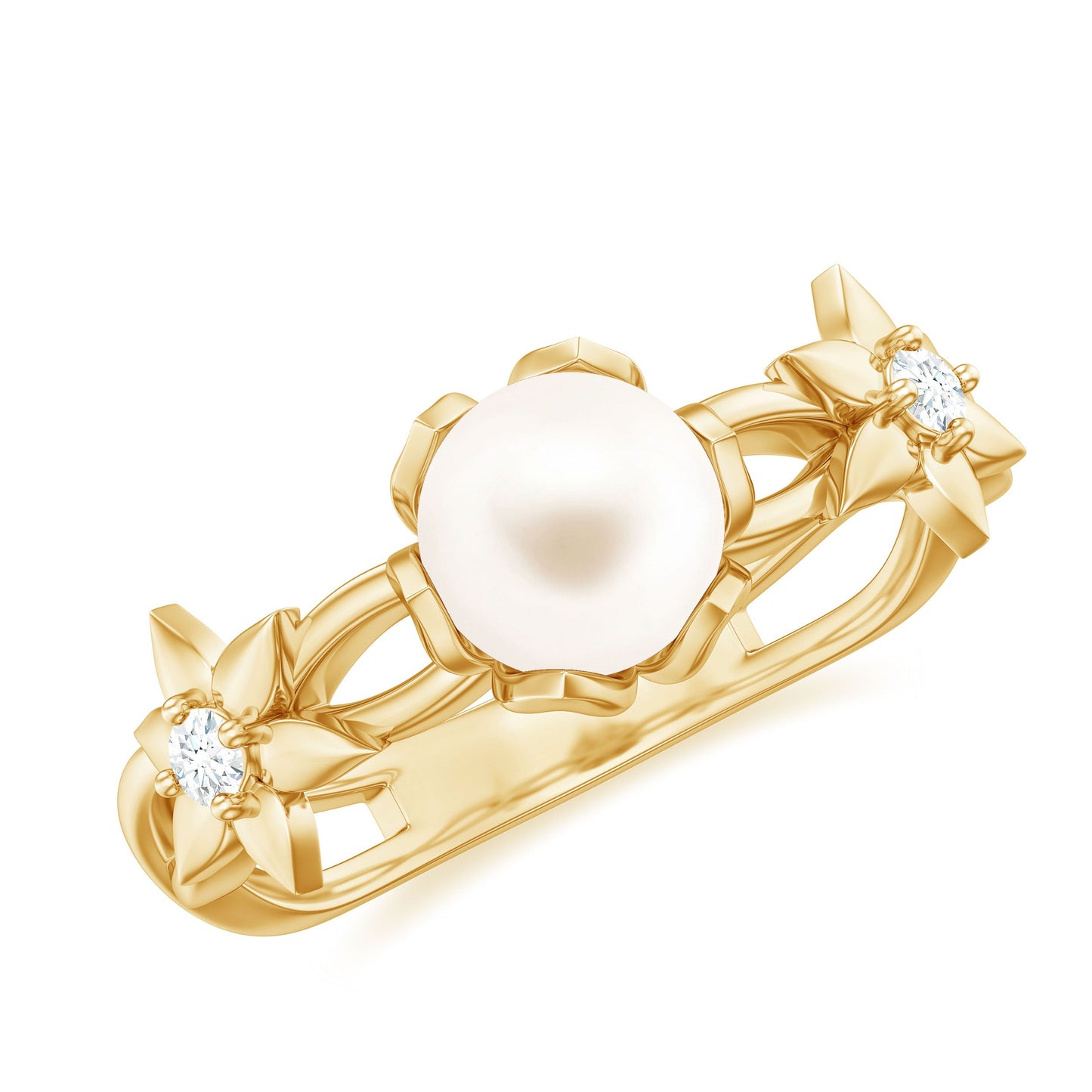 2.2 Carat Freshwater Pearl and Diamond Flower Engagement Ring