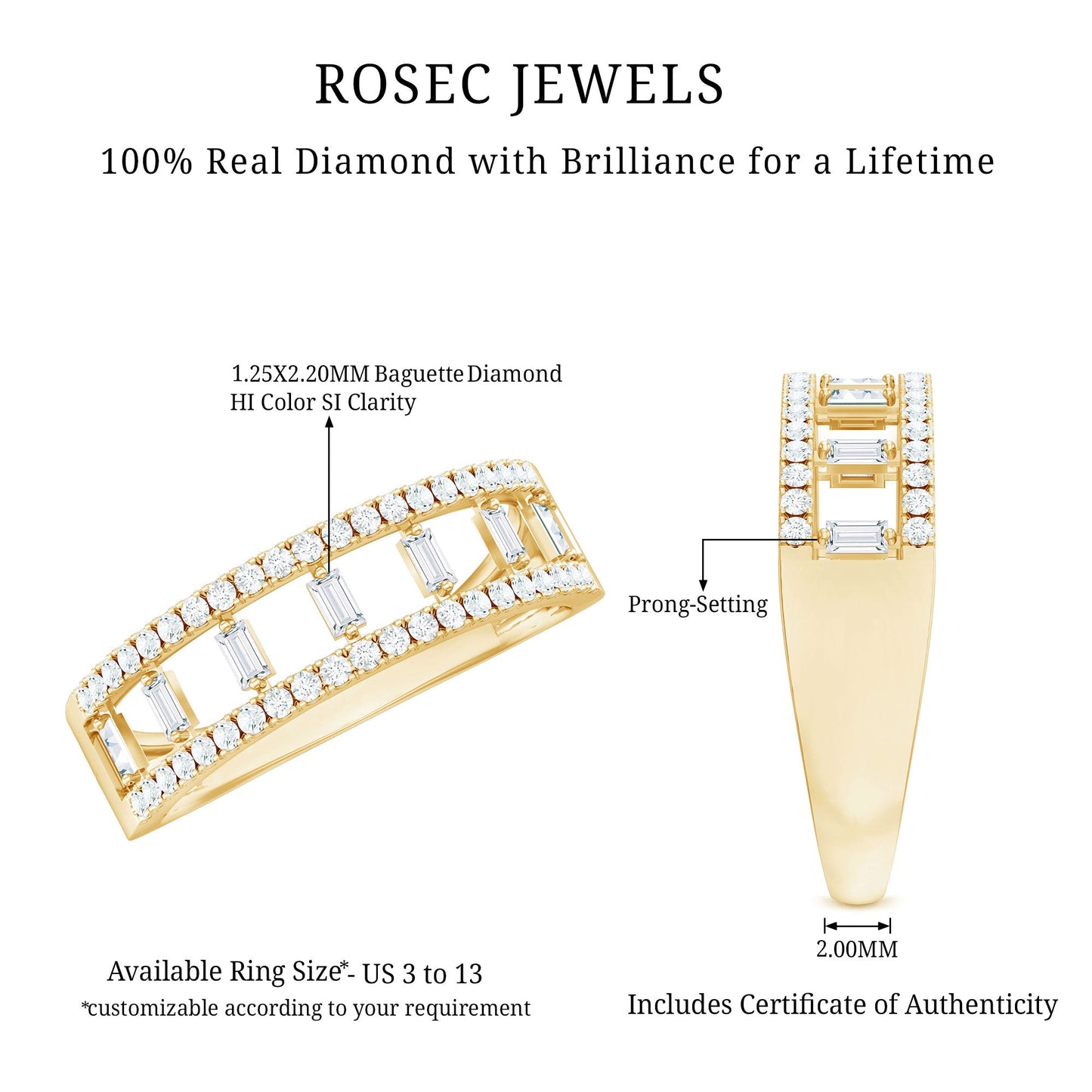 Natural Baguette Diamond Half Eternity Band With Certificate