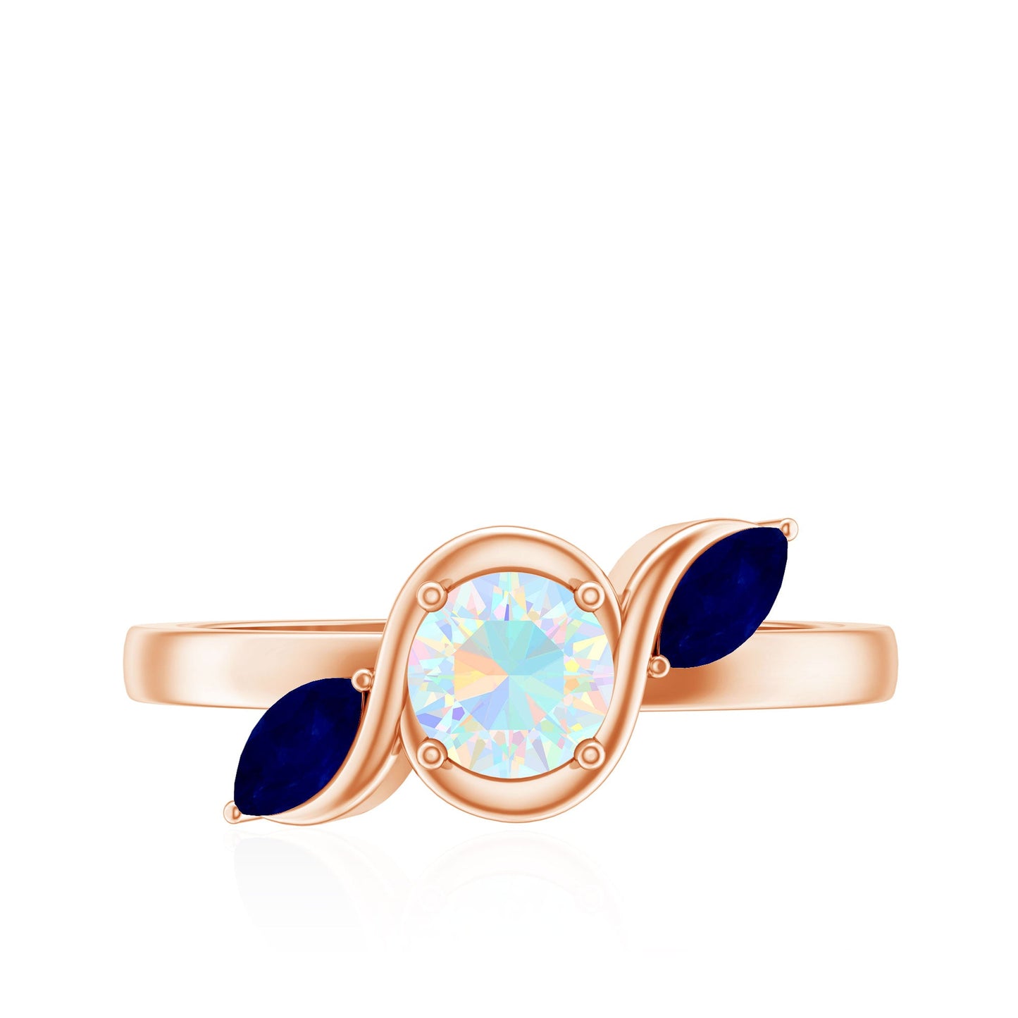 Natural Ethiopian Rainbow Opal Promise Ring with Blue Sapphire