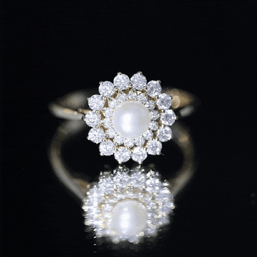 Certified Real Freshwater Pearl Flower Engagement Ring with Moissanite