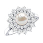 Certified Real Freshwater Pearl Flower Engagement Ring with Moissanite