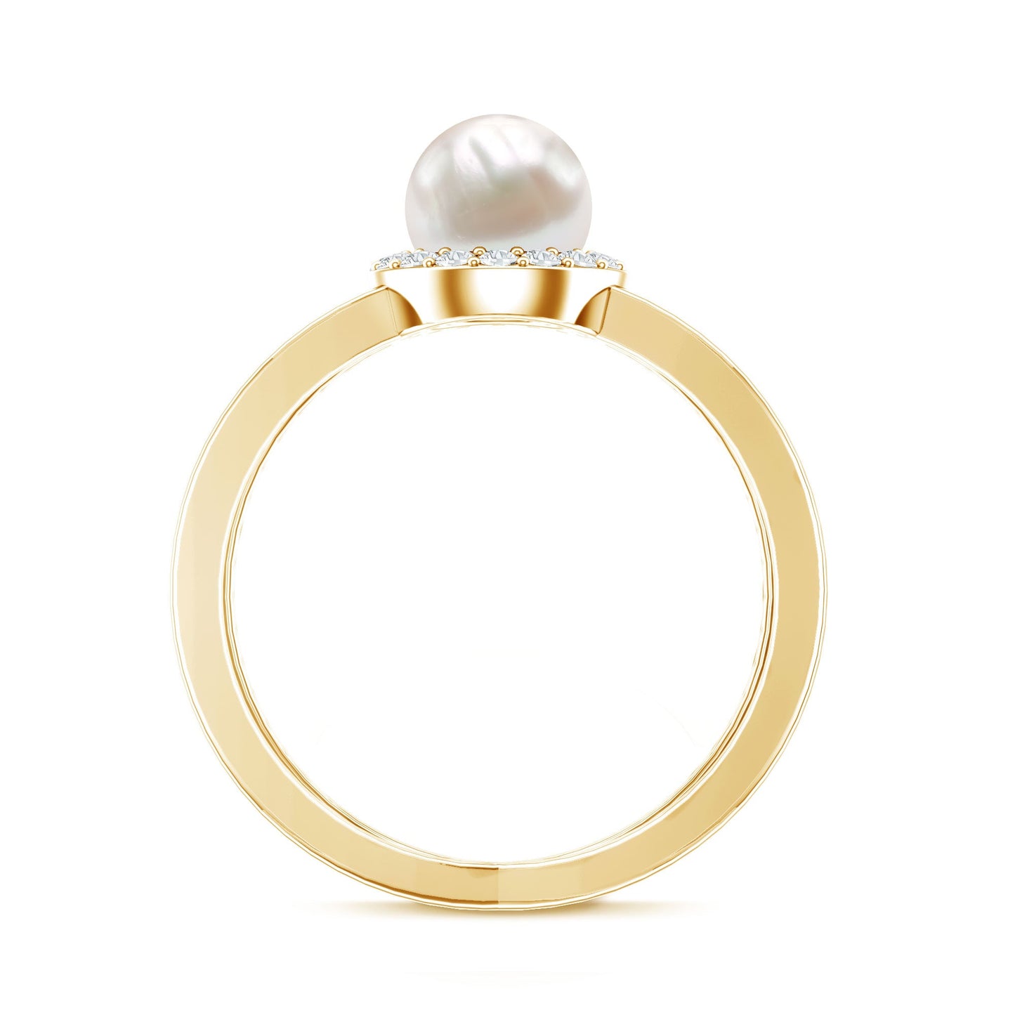 Real 2 Carat Freshwater Pearl Diamond Halo Engagement Ring with Criss Cross Shank