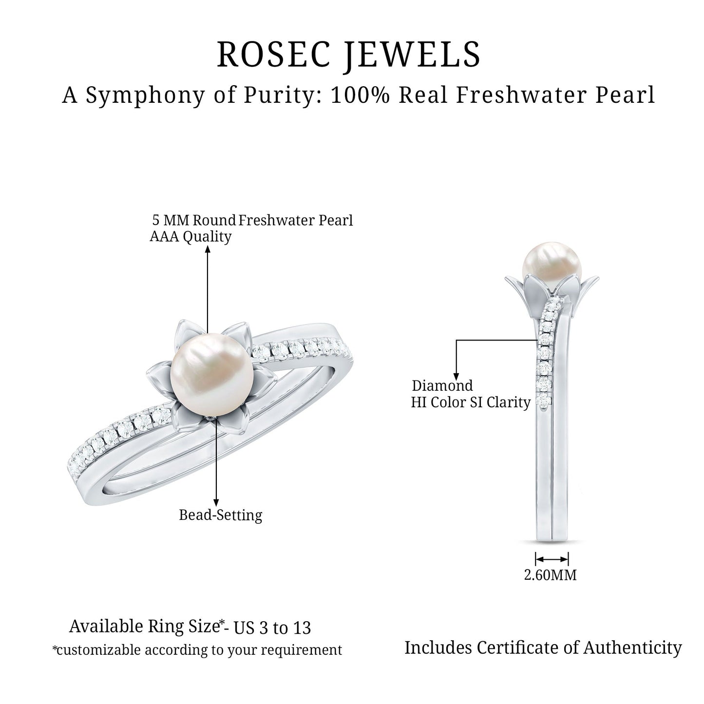 2 Carat Freshwater Pearl and Diamond Flower Engagement Ring