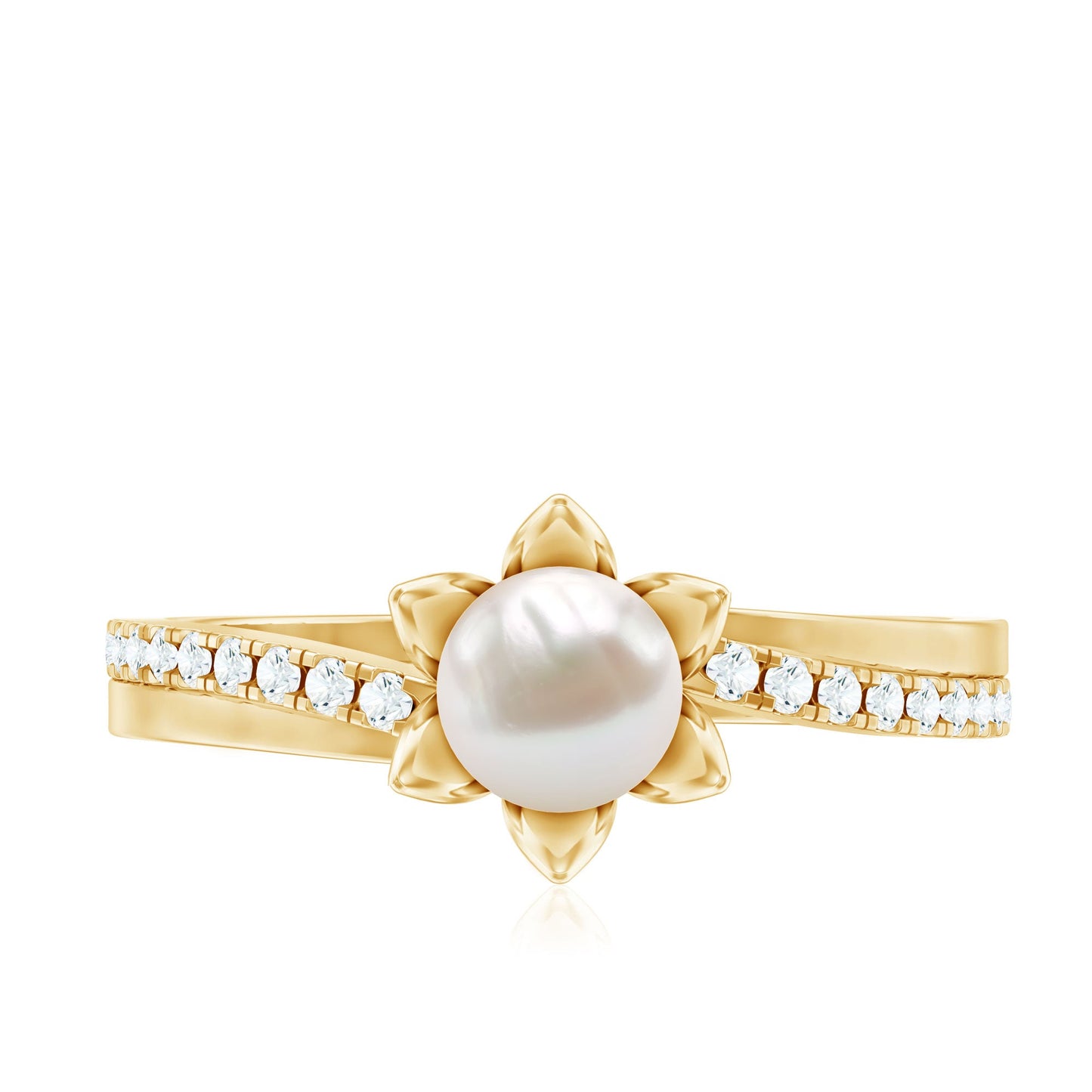 2 Carat Freshwater Pearl and Diamond Flower Engagement Ring