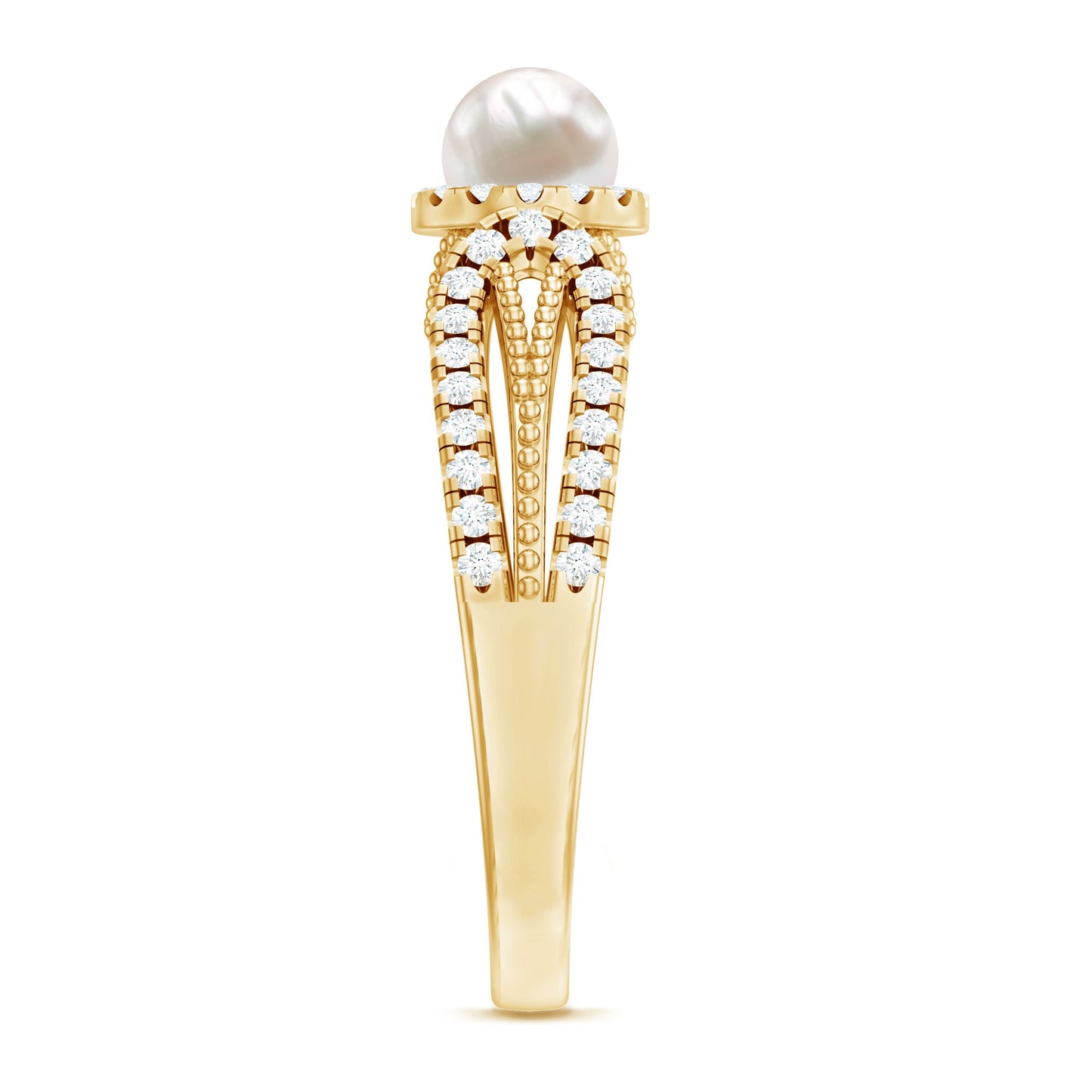 2 Carat Freshwater Pearl and Diamond Engagement Ring with Beaded Detail