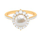 Freshwater Pearl and Diamond Halo Engagement Ring