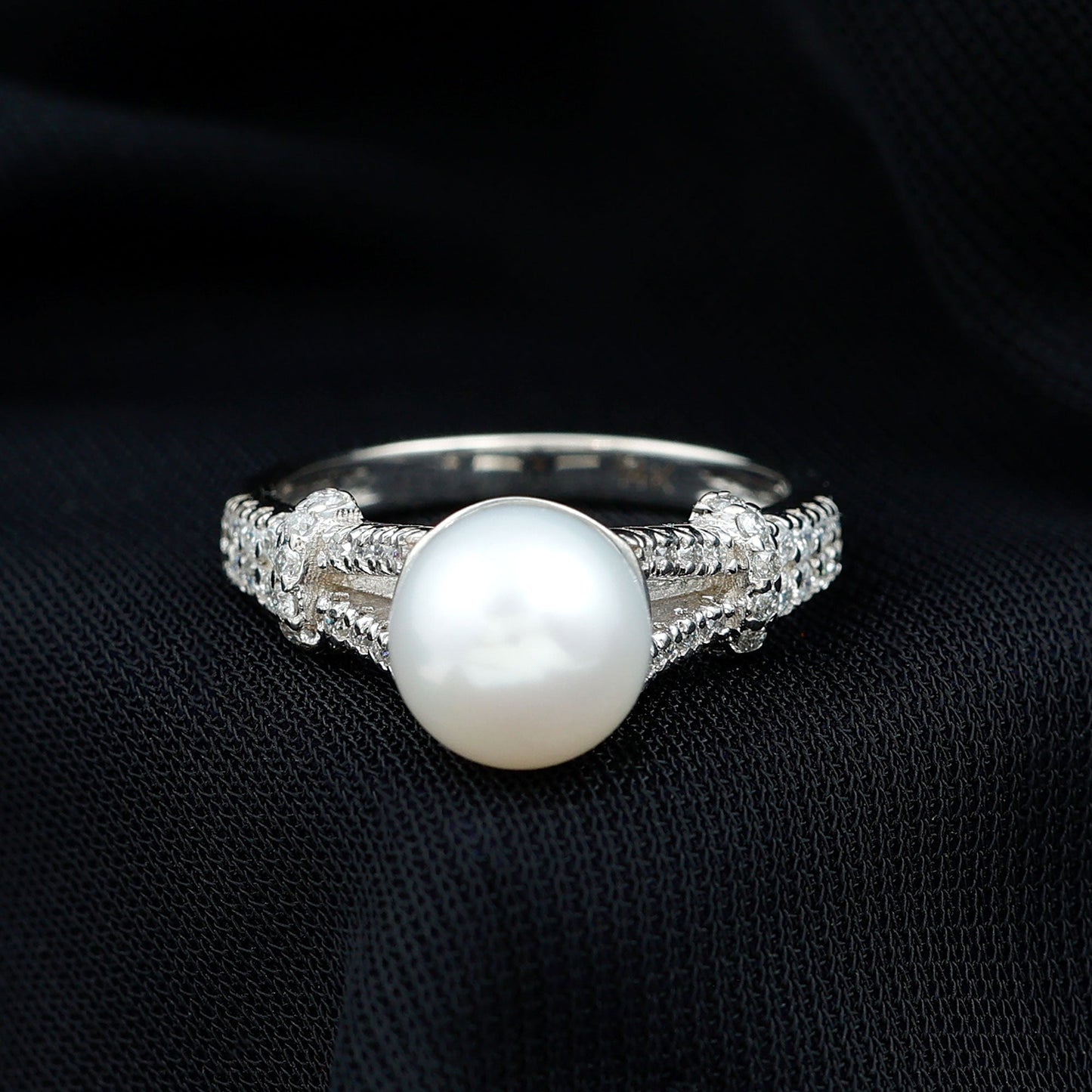 Cultured 7.4 Carat Freshwater Pearl Engagement Ring with Lab Diamonds