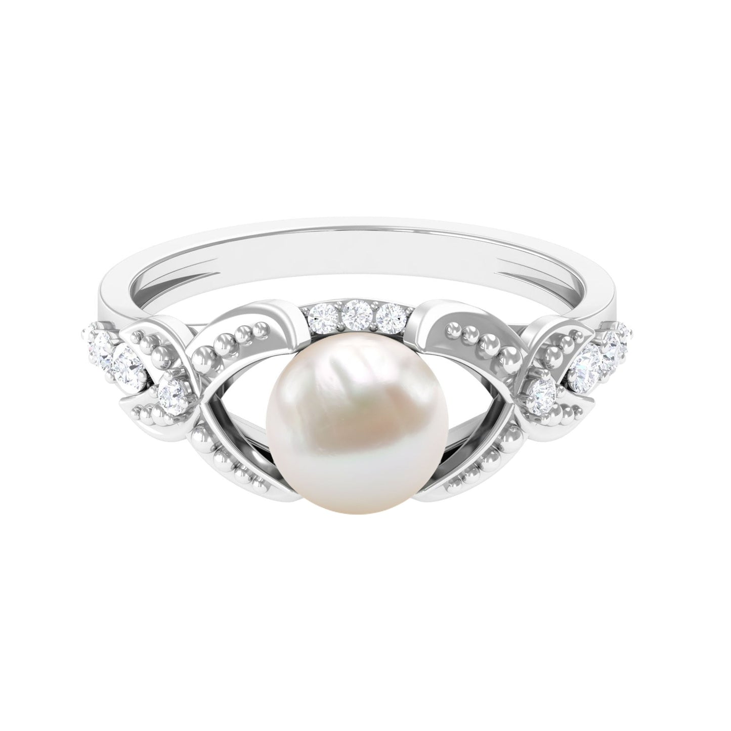 Vintage Style 3 Carat Freshwater Pearl Engagement Ring with Diamond Split Shank