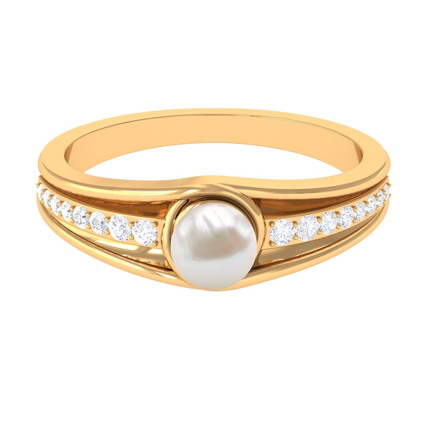 Cultured 2 Carat Freshwater Pearl Engagement Ring with Diamond