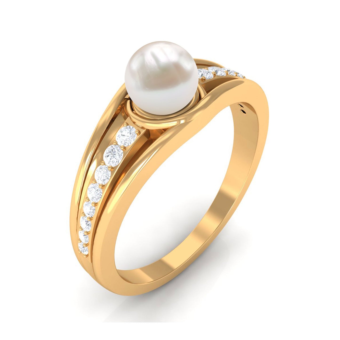 Cultured 2 Carat Freshwater Pearl Engagement Ring with Diamond