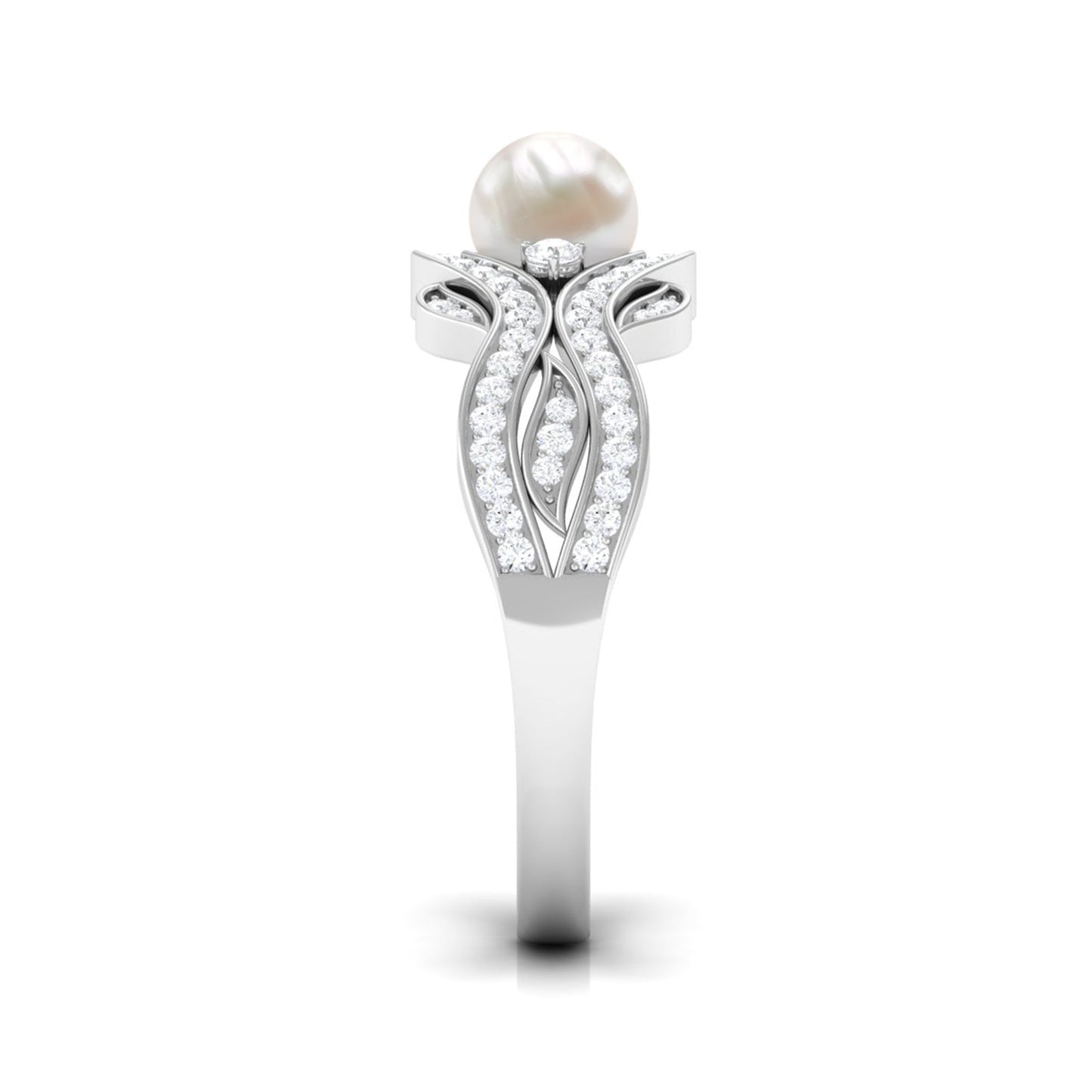 Genuine 2 Carat Pearl Art Deco Engagement Ring with Diamond for Women