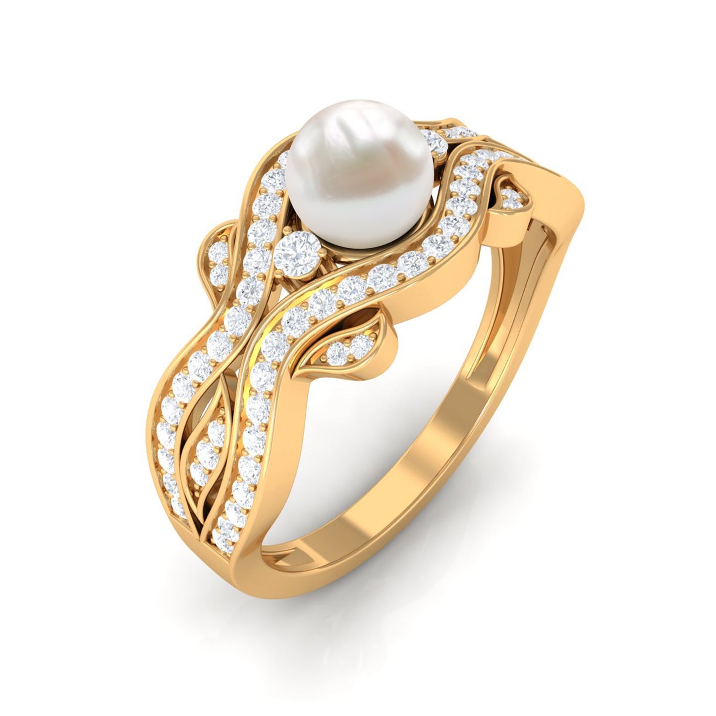 Genuine 2 Carat Pearl Art Deco Engagement Ring with Diamond for Women