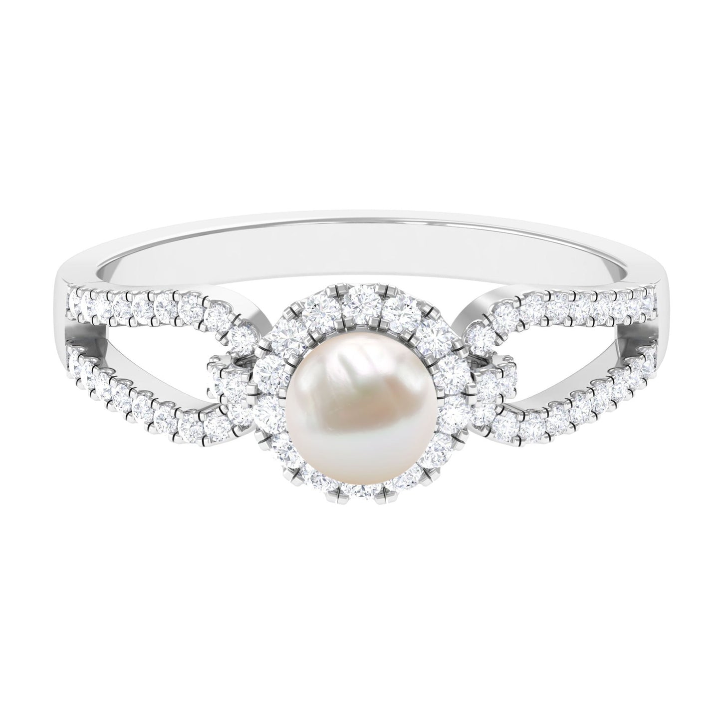 2 Carat Freshwater Pearl and Diamond Engagement Ring with Split Shank