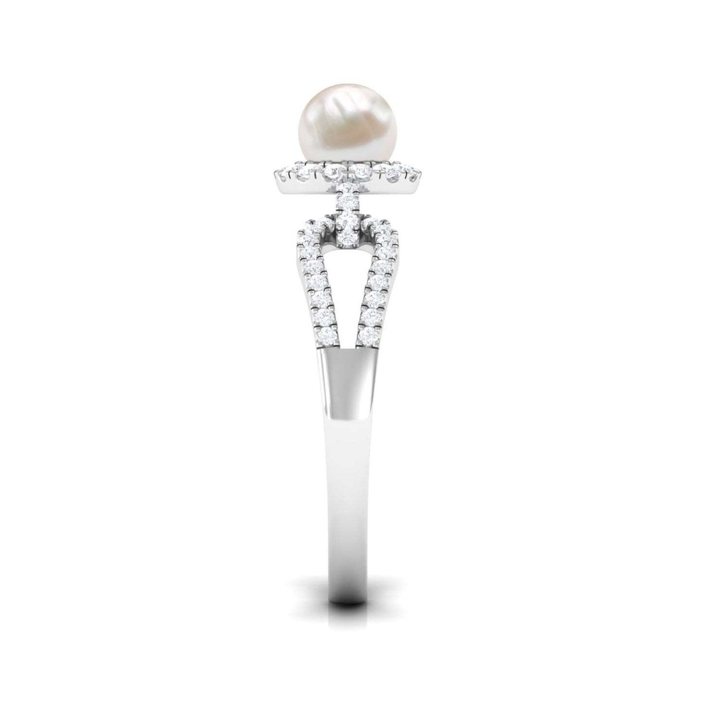 2 Carat Freshwater Pearl and Diamond Engagement Ring with Split Shank
