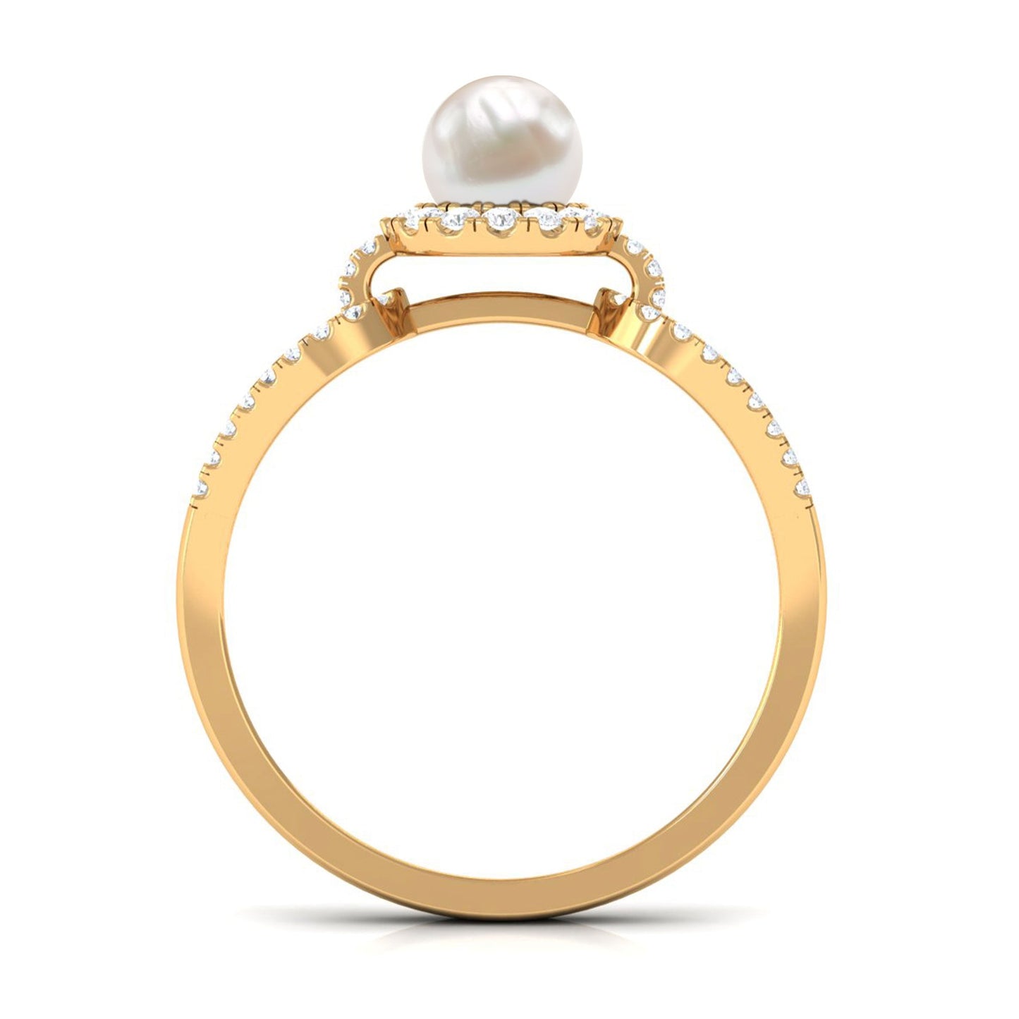 2 Carat Freshwater Pearl and Diamond Engagement Ring with Split Shank