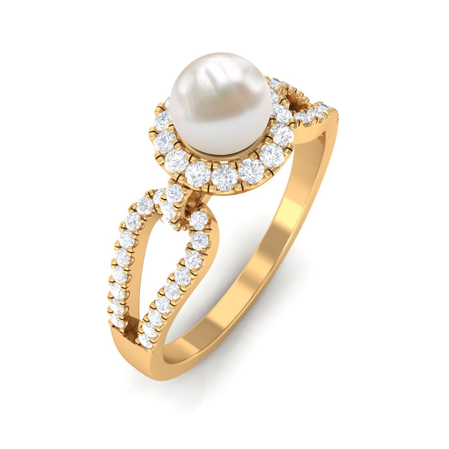 2 Carat Freshwater Pearl and Diamond Engagement Ring with Split Shank