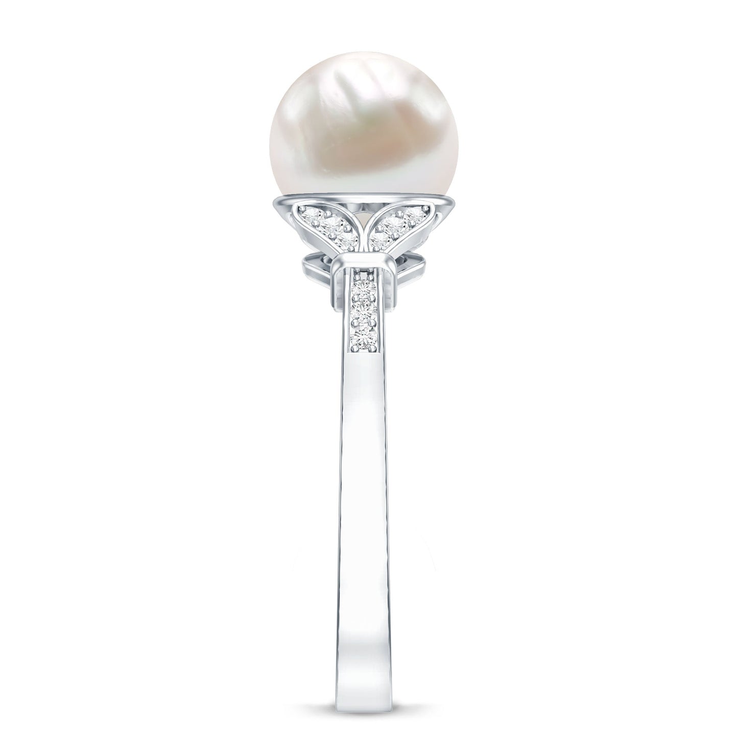 Cultured 7.4 Carat Freshwater Pearl Diamond Engagement Ring with Split Shank