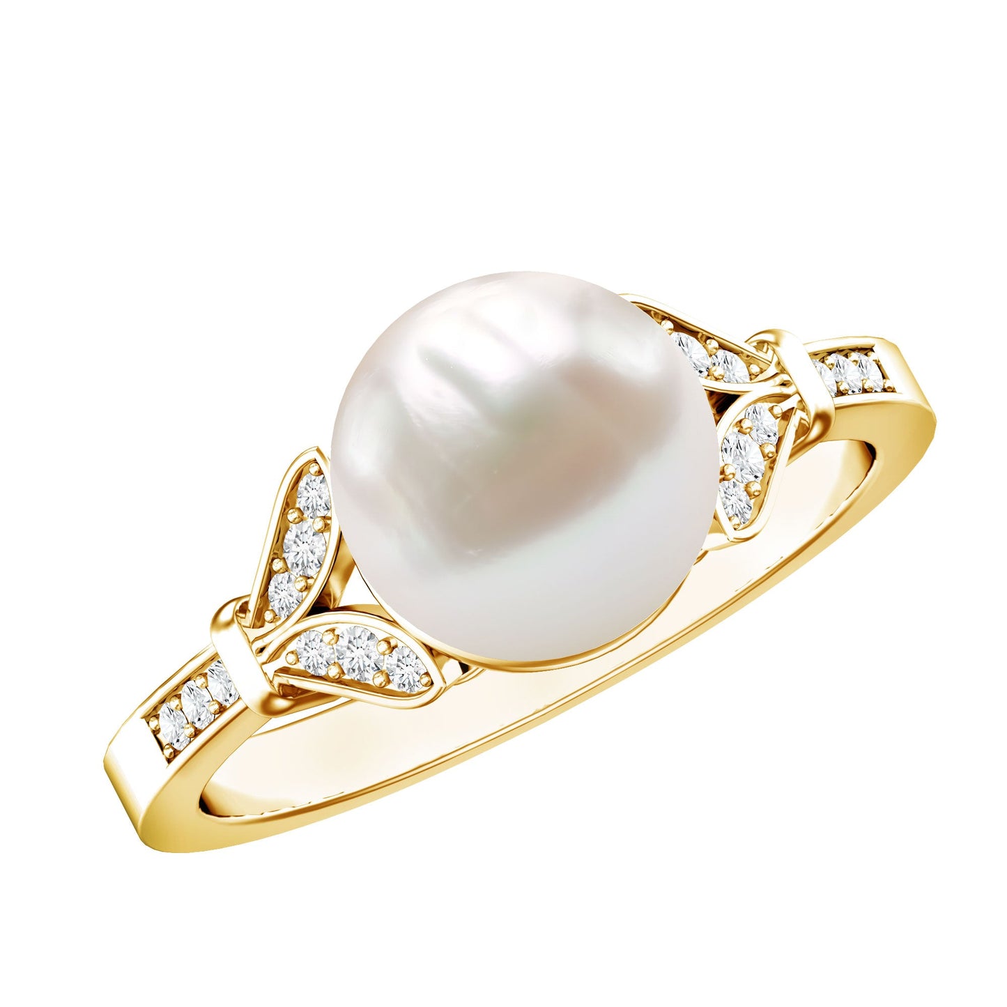 Cultured 7.4 Carat Freshwater Pearl Diamond Engagement Ring with Split Shank