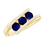 Real Blue Sapphire 3 Stone Promise Ring with Diamond Bypass Shank