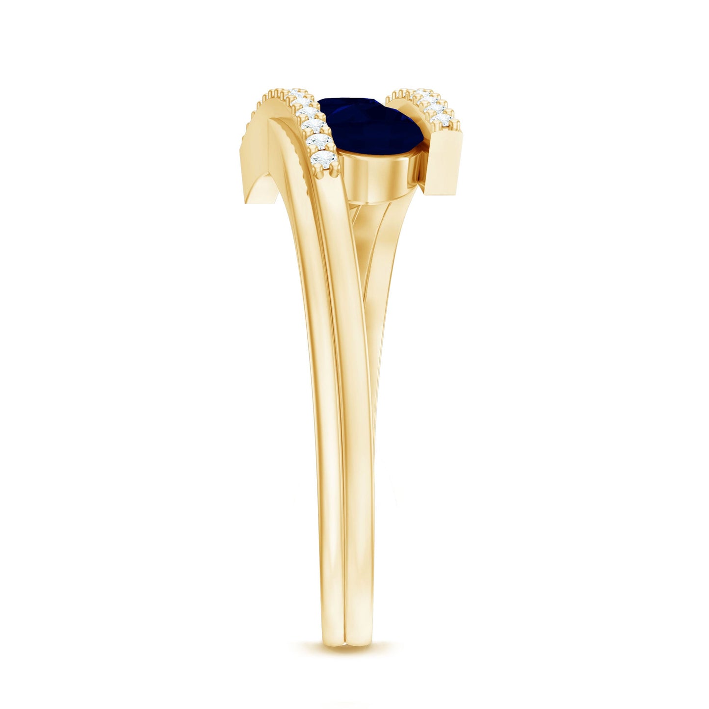 Real Blue Sapphire 3 Stone Promise Ring with Diamond Bypass Shank