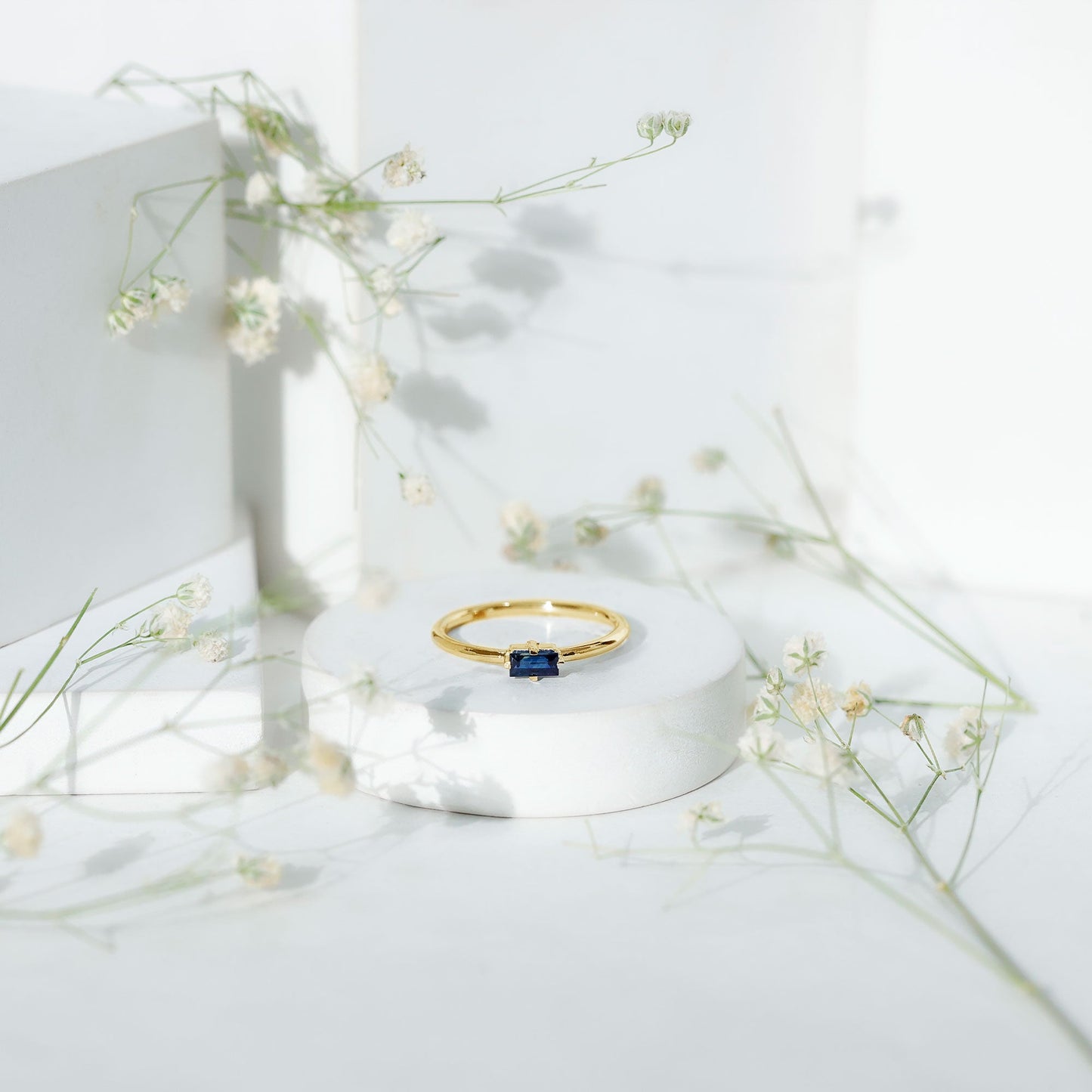 Natural Baguette Blue Sapphire Promise Ring for Women