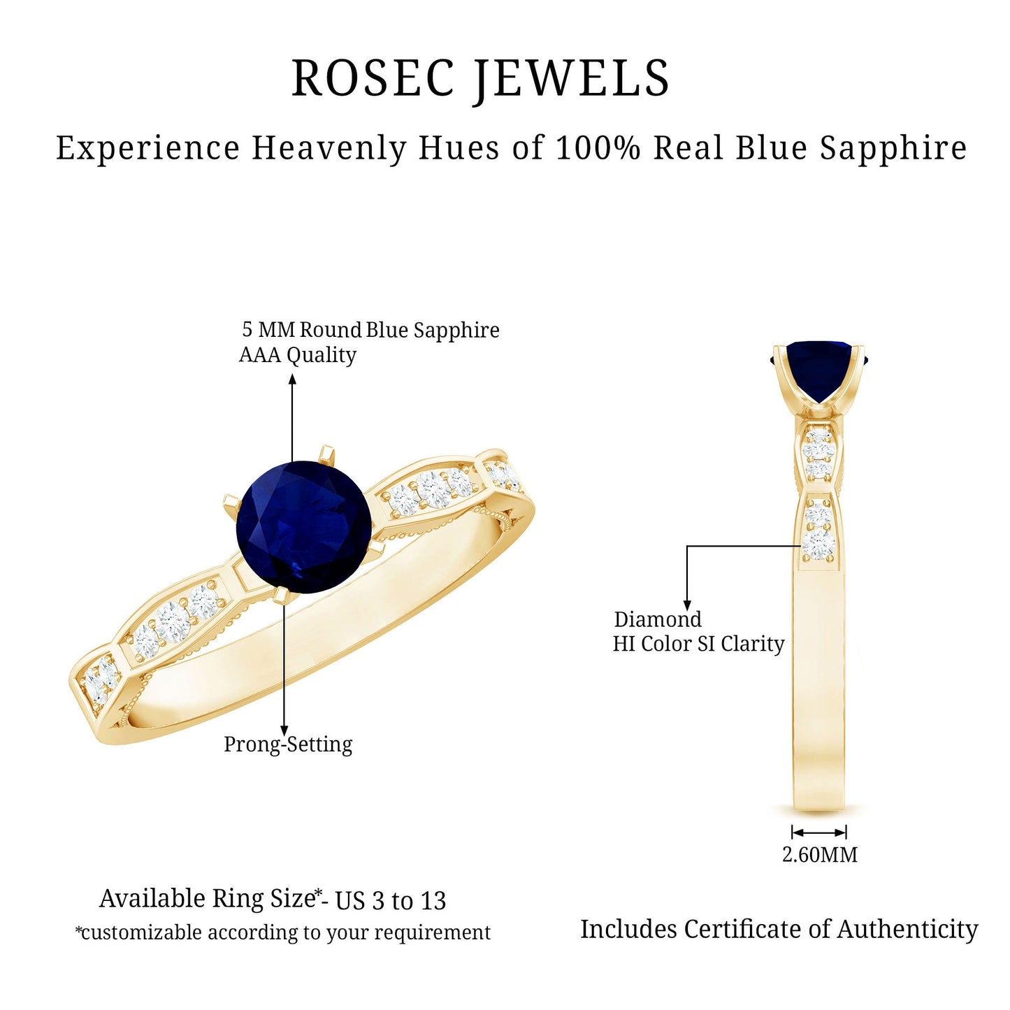 Real 0.9 Carat Blue Sapphire Engagement Ring with Diamond