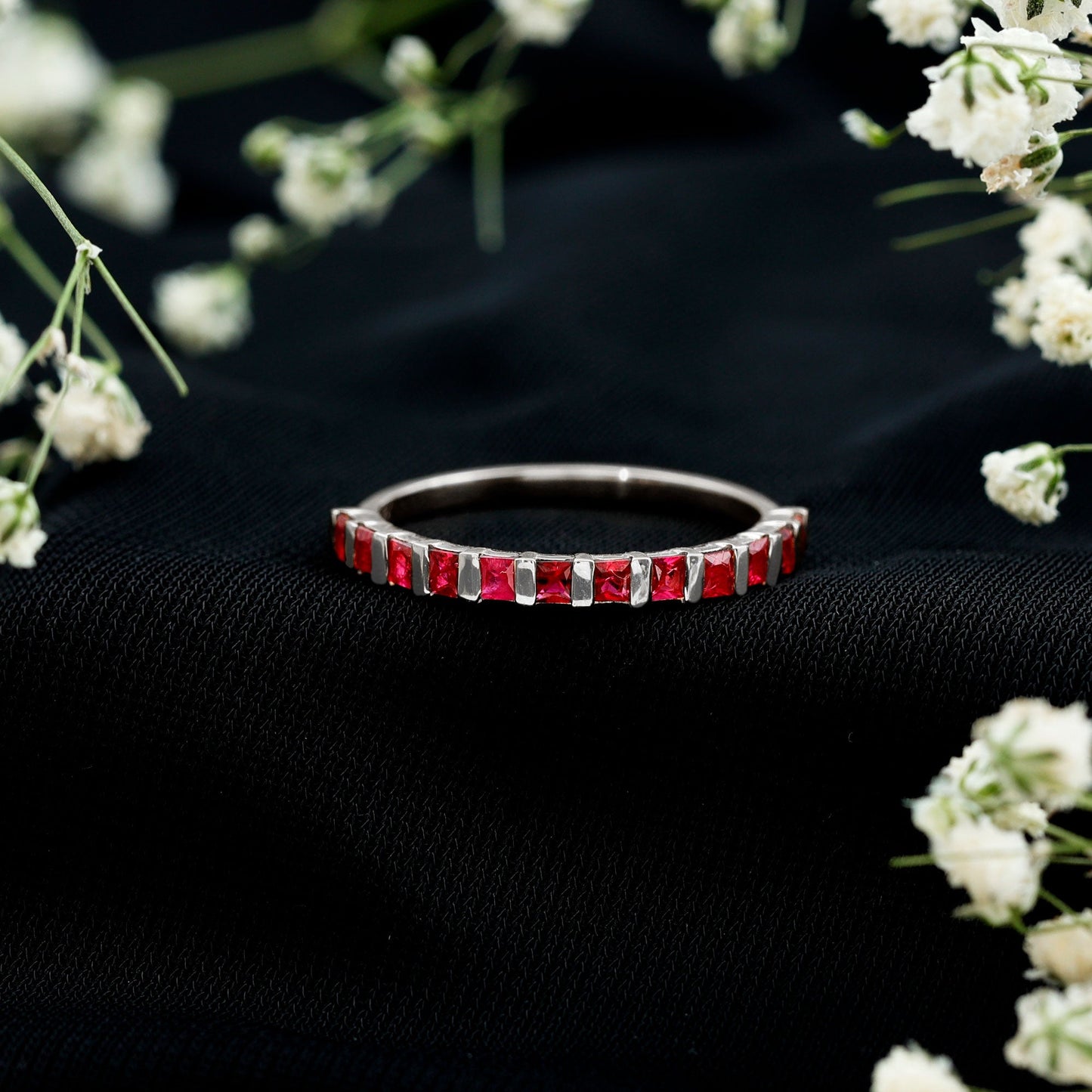 Natural Princess Cut Ruby Half Eternity Ring for Women