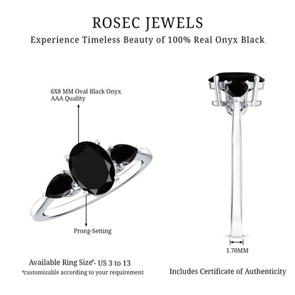 Natural Black Onyx Three Stone Engagement Ring