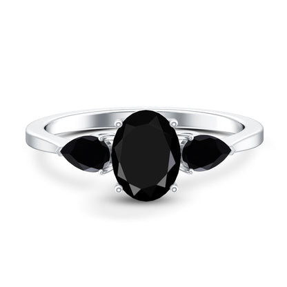 Natural Black Onyx Three Stone Engagement Ring