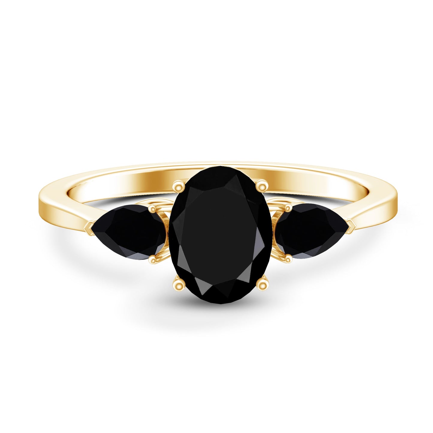 Natural Black Onyx Three Stone Engagement Ring