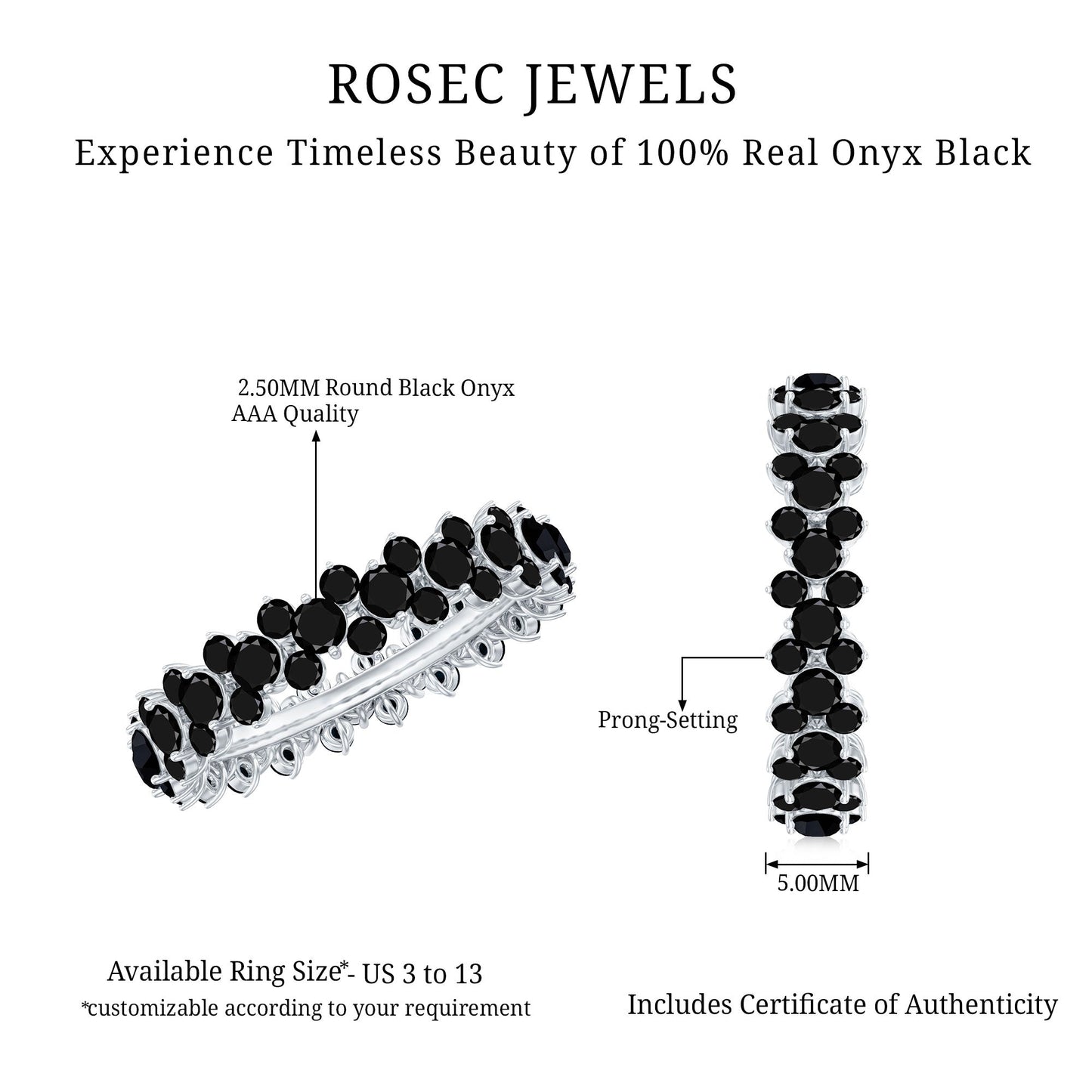 Round Cut Black Onyx Cluster Wedding Band for Women