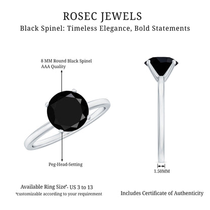 Certified Real 2.6 Carat Black Spinel Solitaire Engagement Ring