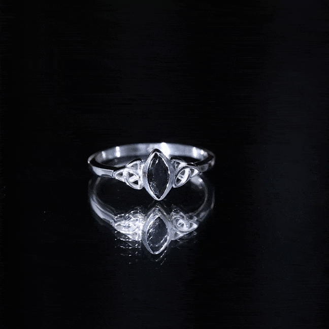 Certified 0.8 Carat Lab Grown Black Diamond Marquise Promise Ring with Celtic Knot