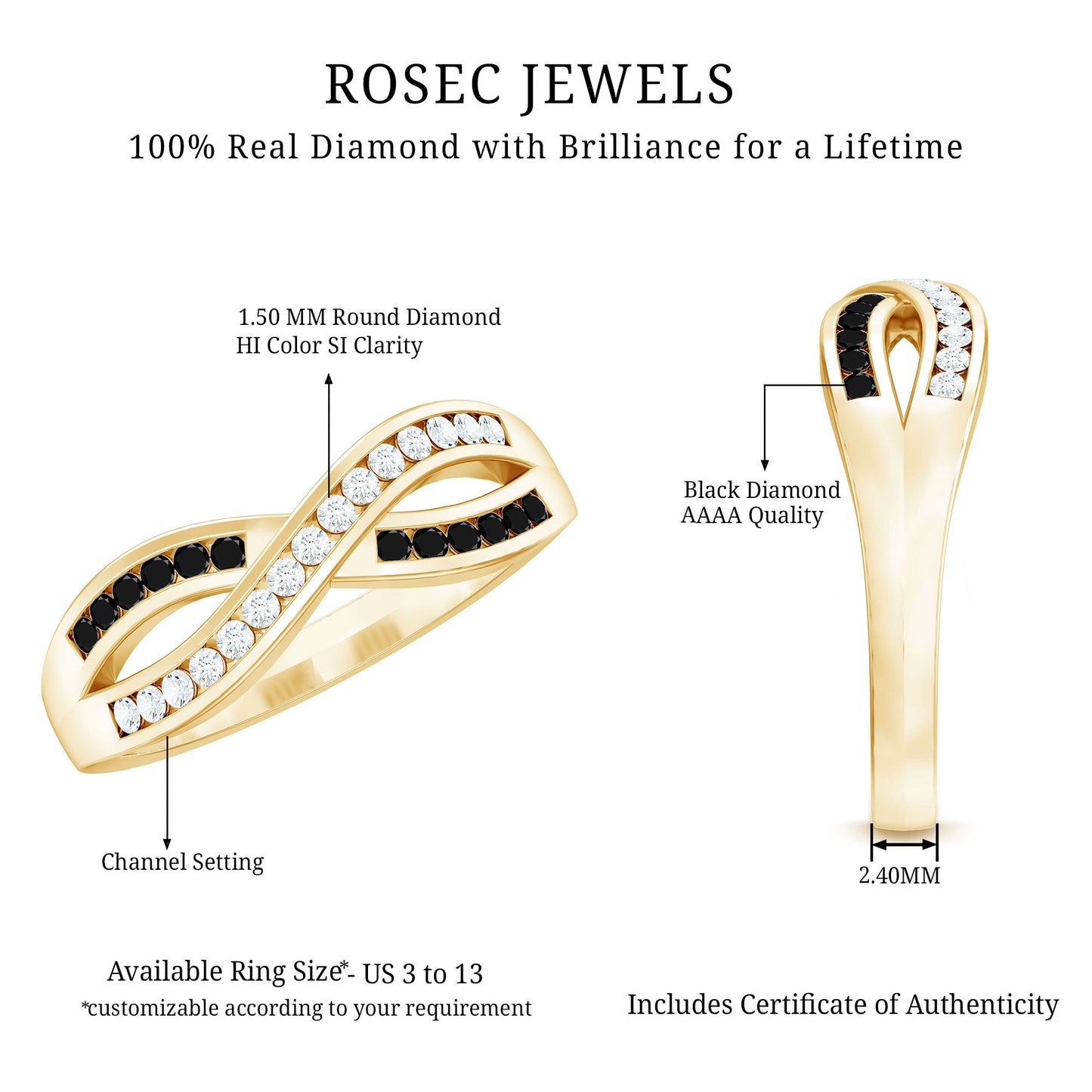 Certified Lab Grown Black and White Diamond Infinity Promise Band
